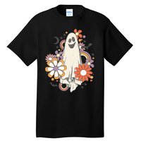 Groovy Vintage Floral Ghost Cute Halloween Spooky Season Tall T-Shirt