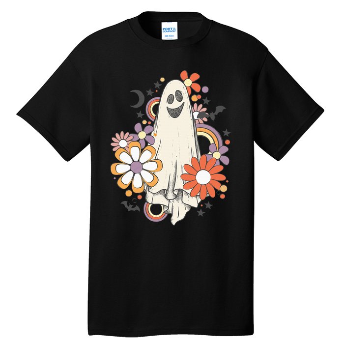 Groovy Vintage Floral Ghost Cute Halloween Spooky Season Tall T-Shirt