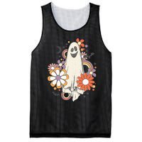 Groovy Vintage Floral Ghost Cute Halloween Spooky Season Mesh Reversible Basketball Jersey Tank