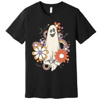 Groovy Vintage Floral Ghost Cute Halloween Spooky Season Premium T-Shirt