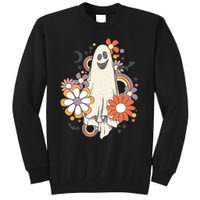 Groovy Vintage Floral Ghost Cute Halloween Spooky Season Tall Sweatshirt