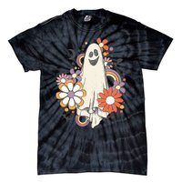 Groovy Vintage Floral Ghost Cute Halloween Spooky Season Tie-Dye T-Shirt