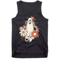 Groovy Vintage Floral Ghost Cute Halloween Spooky Season Tank Top