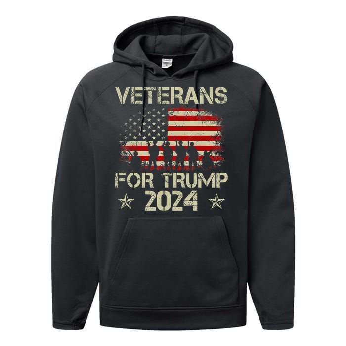 Grandpa Veterans For Trump 2024 American Flag Performance Fleece Hoodie