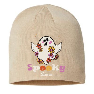 Groovy Vintage Floral Ghost Spooky Season Halloween Love Sustainable Beanie