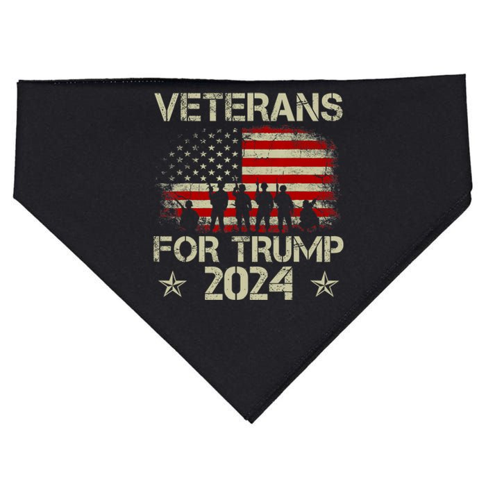 Grandpa Veterans For Trump 2024 American Flag 4th Of July USA-Made Doggie Bandana