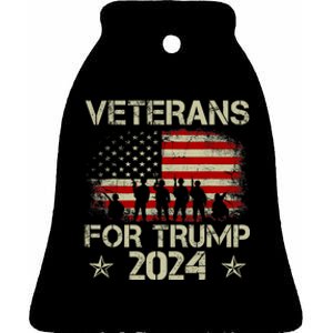 Grandpa Veterans For Trump 2024 American Flag 4th Of July Ceramic Bell Ornament