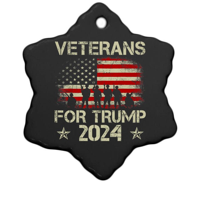 Grandpa Veterans For Trump 2024 American Flag 4th Of July Ceramic Star Ornament