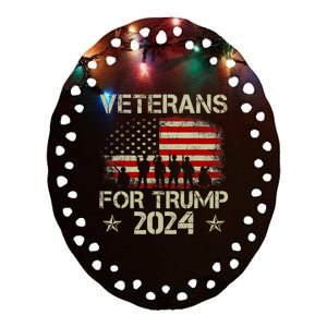 Grandpa Veterans For Trump 2024 American Flag 4th Of July Ceramic Oval Ornament