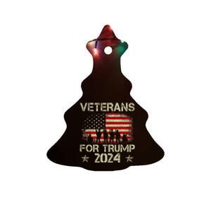 Grandpa Veterans For Trump 2024 American Flag 4th Of July Ceramic Tree Ornament