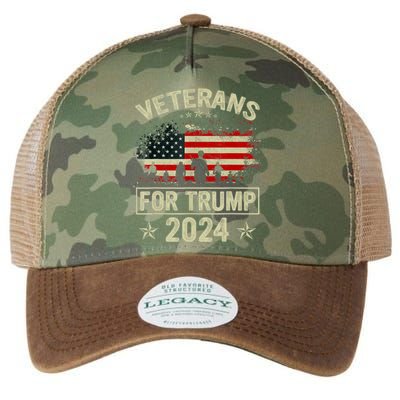 Grandpa Veterans For Trump 2024 American Flag 4th Of July Legacy Tie Dye Trucker Hat