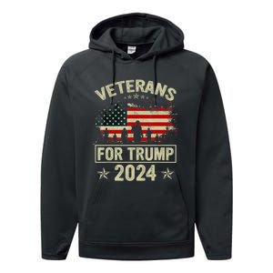 Grandpa Veterans For Trump 2024 American Flag 4th Of July Performance Fleece Hoodie