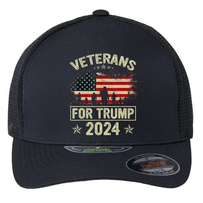 Grandpa Veterans For Trump 2024 American Flag 4th Of July Flexfit Unipanel Trucker Cap