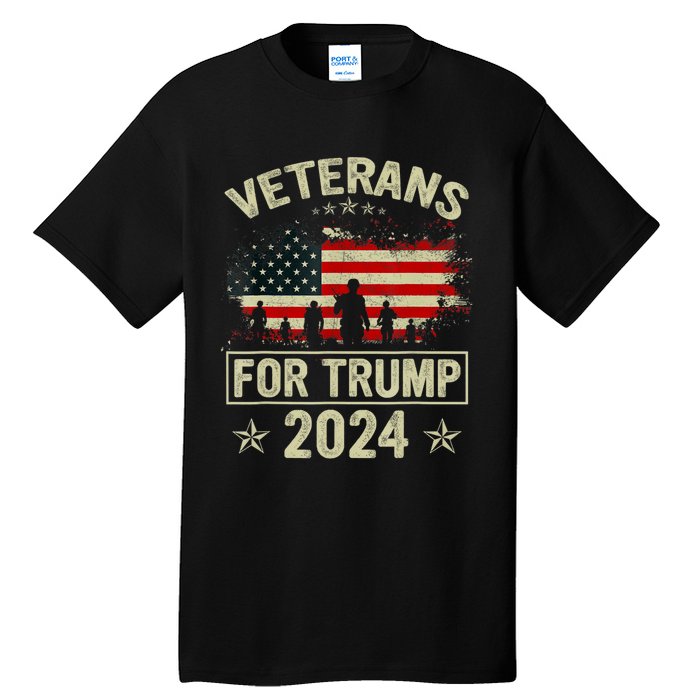 Grandpa Veterans For Trump 2024 American Flag 4th Of July Tall T-Shirt