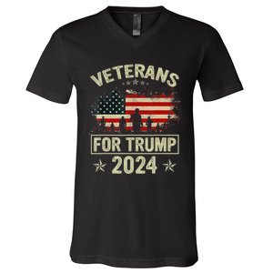 Grandpa Veterans For Trump 2024 American Flag 4th Of July V-Neck T-Shirt