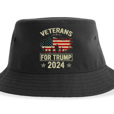 Grandpa Veterans For Trump 2024 American Flag 4th Of July Sustainable Bucket Hat