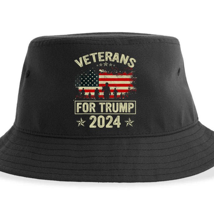 Grandpa Veterans For Trump 2024 American Flag 4th Of July Sustainable Bucket Hat