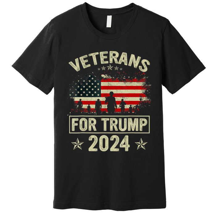 Grandpa Veterans For Trump 2024 American Flag 4th Of July Premium T-Shirt