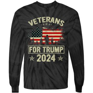 Grandpa Veterans For Trump 2024 American Flag 4th Of July Tie-Dye Long Sleeve Shirt