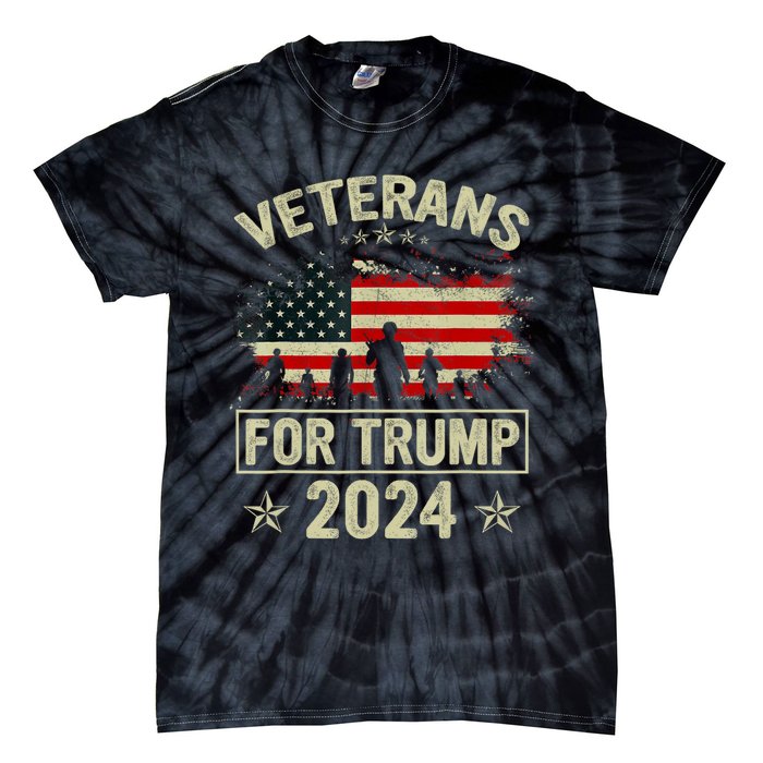 Grandpa Veterans For Trump 2024 American Flag 4th Of July Tie-Dye T-Shirt