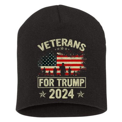 Grandpa Veterans For Trump 2024 American Flag 4th Of July Short Acrylic Beanie