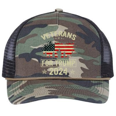 Grandpa Veterans For Trump 2024 American Flag 4th Of July Retro Rope Trucker Hat Cap