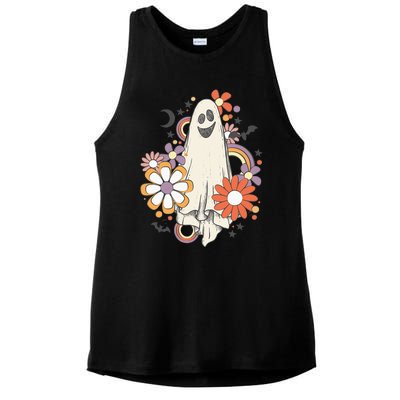 Groovy Vintage Floral Ghost Cute Halloween Spooky Season Ladies PosiCharge Tri-Blend Wicking Tank