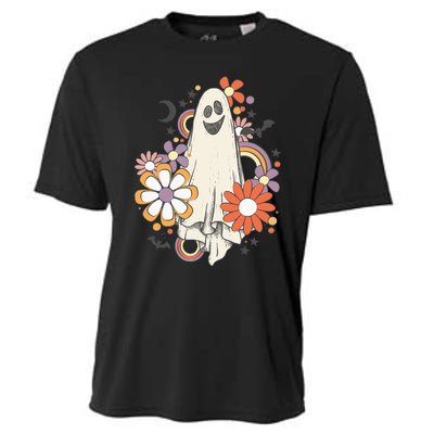 Groovy Vintage Floral Ghost Cute Halloween Spooky Season Cooling Performance Crew T-Shirt