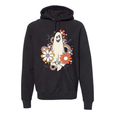 Groovy Vintage Floral Ghost Cute Halloween Spooky Season Premium Hoodie