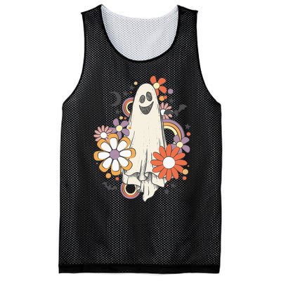 Groovy Vintage Floral Ghost Cute Halloween Spooky Season Mesh Reversible Basketball Jersey Tank