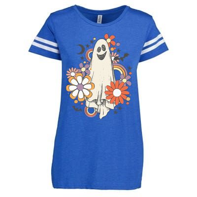 Groovy Vintage Floral Ghost Cute Halloween Spooky Season Enza Ladies Jersey Football T-Shirt