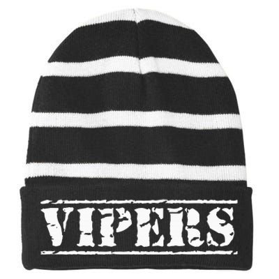 Go Vipers Football Baseball Basketball Cheer Team Fan Spirit Striped Beanie with Solid Band