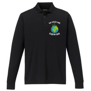 Go Vegan For Earth Day Vegan Day Veggie Vegetable Vegetarian Gift Performance Long Sleeve Polo