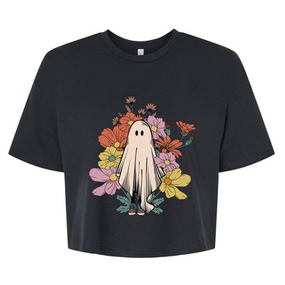 Groovy Vintage Floral Ghost Cute Halloween Spooky Season Bella+Canvas Jersey Crop Tee