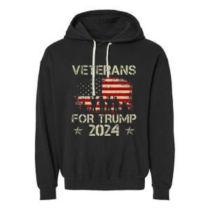 Grandpa Veterans For Trump 2024 American Flag Garment-Dyed Fleece Hoodie