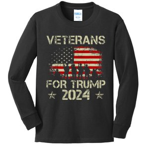 Grandpa Veterans For Trump 2024 American Flag Kids Long Sleeve Shirt