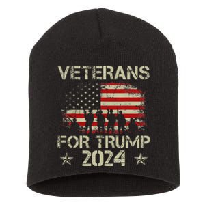 Grandpa Veterans For Trump 2024 American Flag Short Acrylic Beanie