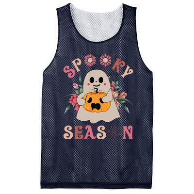 Groovy Vintage Floral Ghost Cute Halloween Spooky Season Gift Mesh Reversible Basketball Jersey Tank