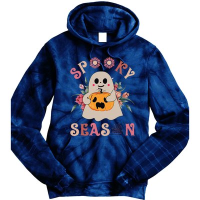 Groovy Vintage Floral Ghost Cute Halloween Spooky Season Gift Tie Dye Hoodie