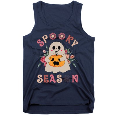 Groovy Vintage Floral Ghost Cute Halloween Spooky Season Gift Tank Top