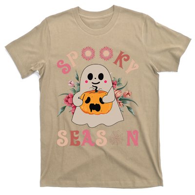 Groovy Vintage Floral Ghost Cute Halloween Spooky Season Gift T-Shirt