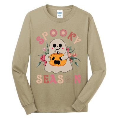 Groovy Vintage Floral Ghost Cute Halloween Spooky Season Gift Tall Long Sleeve T-Shirt