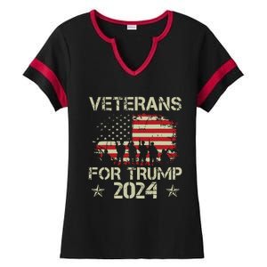 Grandpa Veterans For Trump 2024 American Flag 4th Of July Ladies Halftime Notch Neck Tee