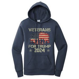 Grandpa Veterans For Trump 2024 American Flag 4th Of July Women's Pullover Hoodie