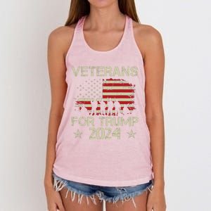 Grandpa Veterans For Trump 2024 American Flag 4th Of July Women's Knotted Racerback Tank