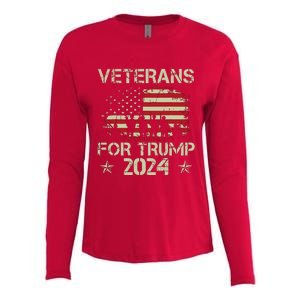 Grandpa Veterans For Trump 2024 American Flag 4th Of July Womens Cotton Relaxed Long Sleeve T-Shirt