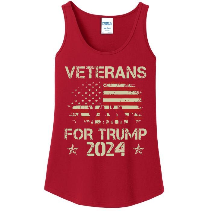 Grandpa Veterans For Trump 2024 American Flag 4th Of July Ladies Essential Tank