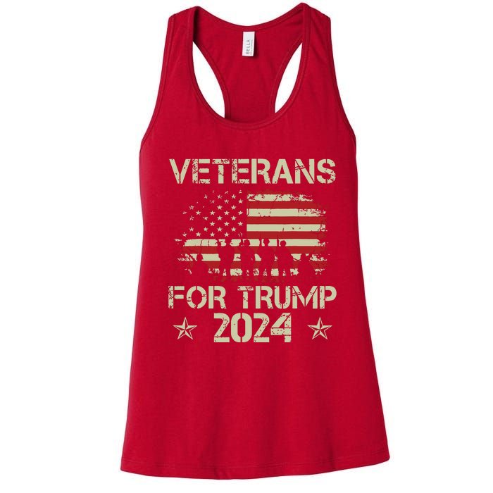 Grandpa Veterans For Trump 2024 American Flag 4th Of July Women's Racerback Tank