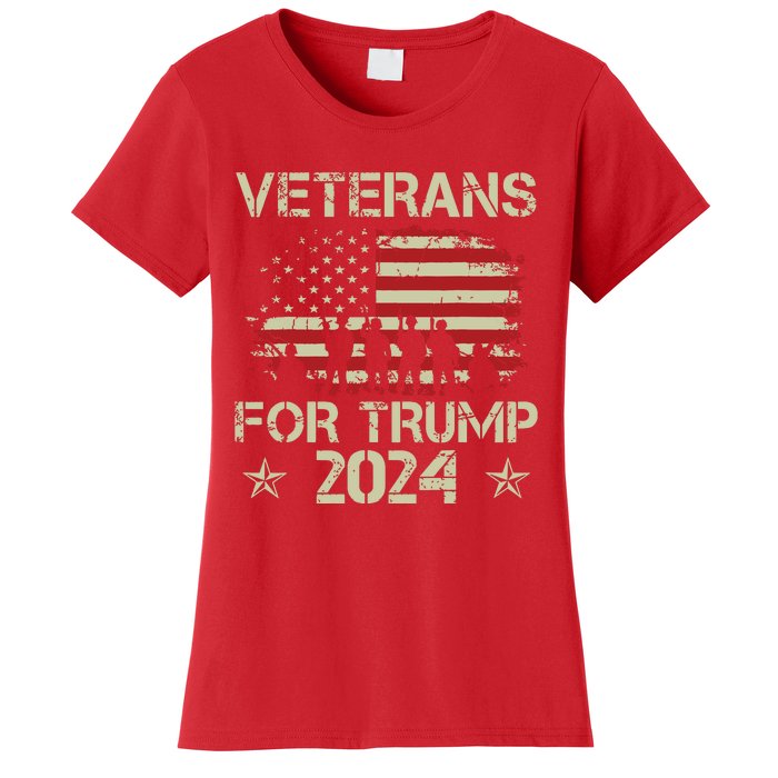 Grandpa Veterans For Trump 2024 American Flag 4th Of July Women's T-Shirt