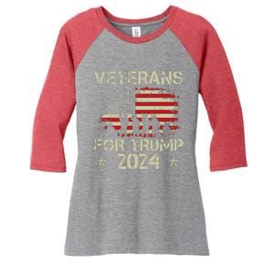 Grandpa Veterans For Trump 2024 American Flag 4th Of July Women's Tri-Blend 3/4-Sleeve Raglan Shirt